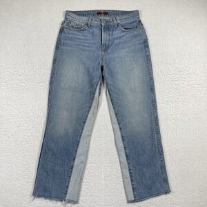 7 For All Mankind Straight Leg Jeans Womens 31 Blue Two Tone Raw Hem Denim